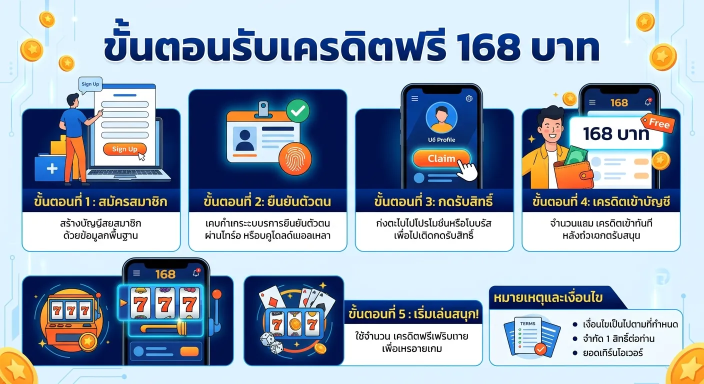 ขั้นตอนรับเครดิตฟรี 168 บาท